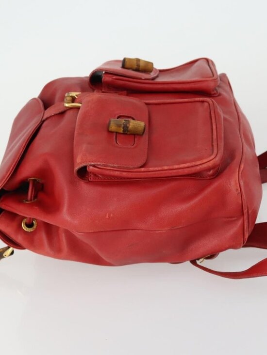GUCCI Bamboo Backpack Leather Red Gold 003 2058 0016 Auth 156257 main image 15